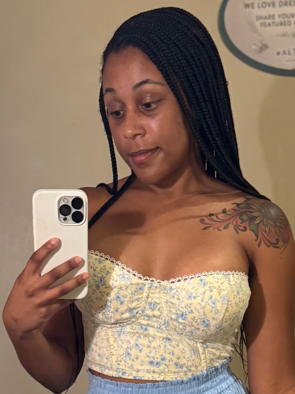 Altar'd State Yellow Blue Floral Lace Bustier Top M